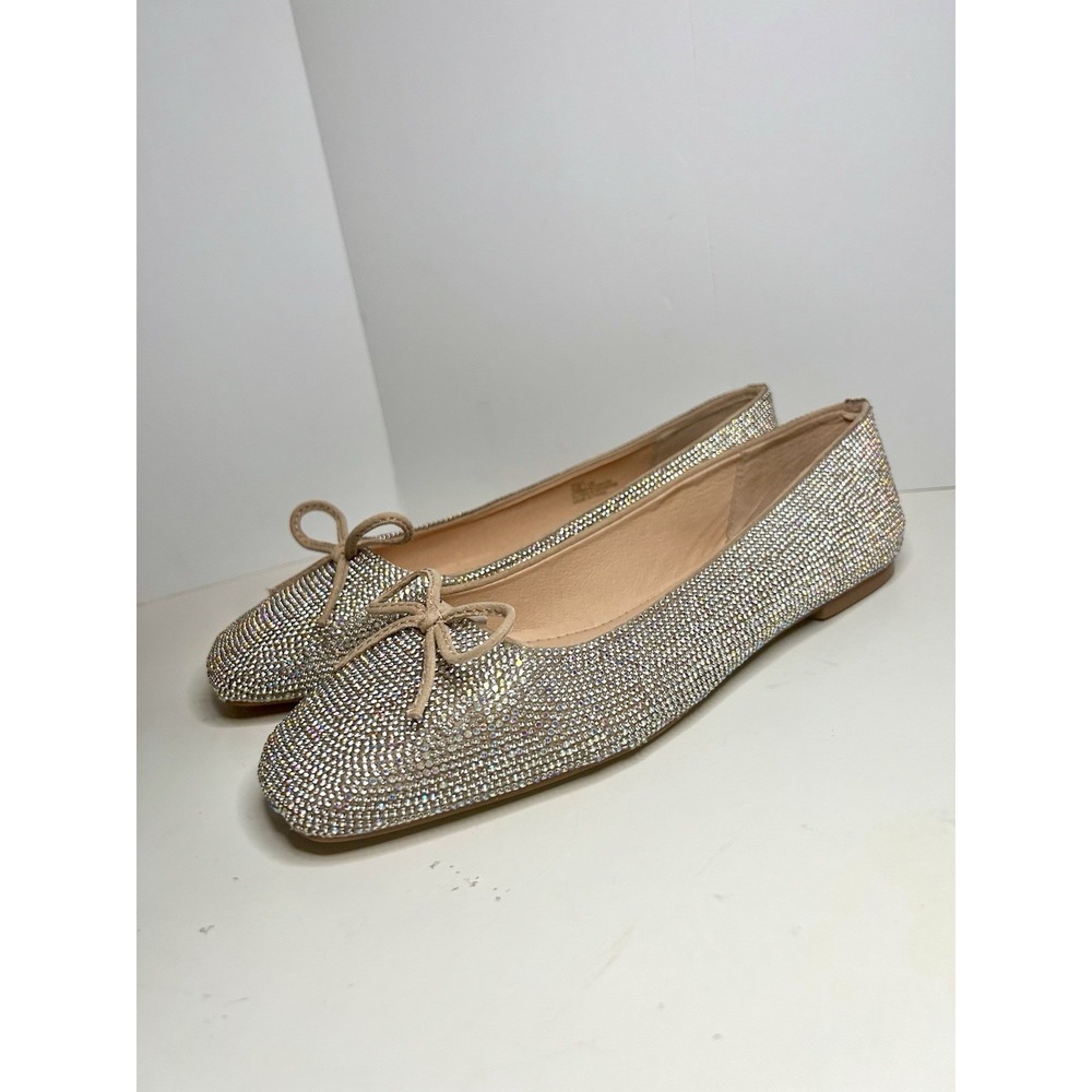 Matisse Roxy Women's 7.5 Square Toe ballet Flat Rhinestones Silver Iridescent